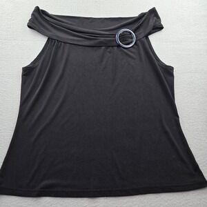 Julie's Closet Tank Top Womens Black Sleeveless Metallic Ring Detailed Cowl Neck